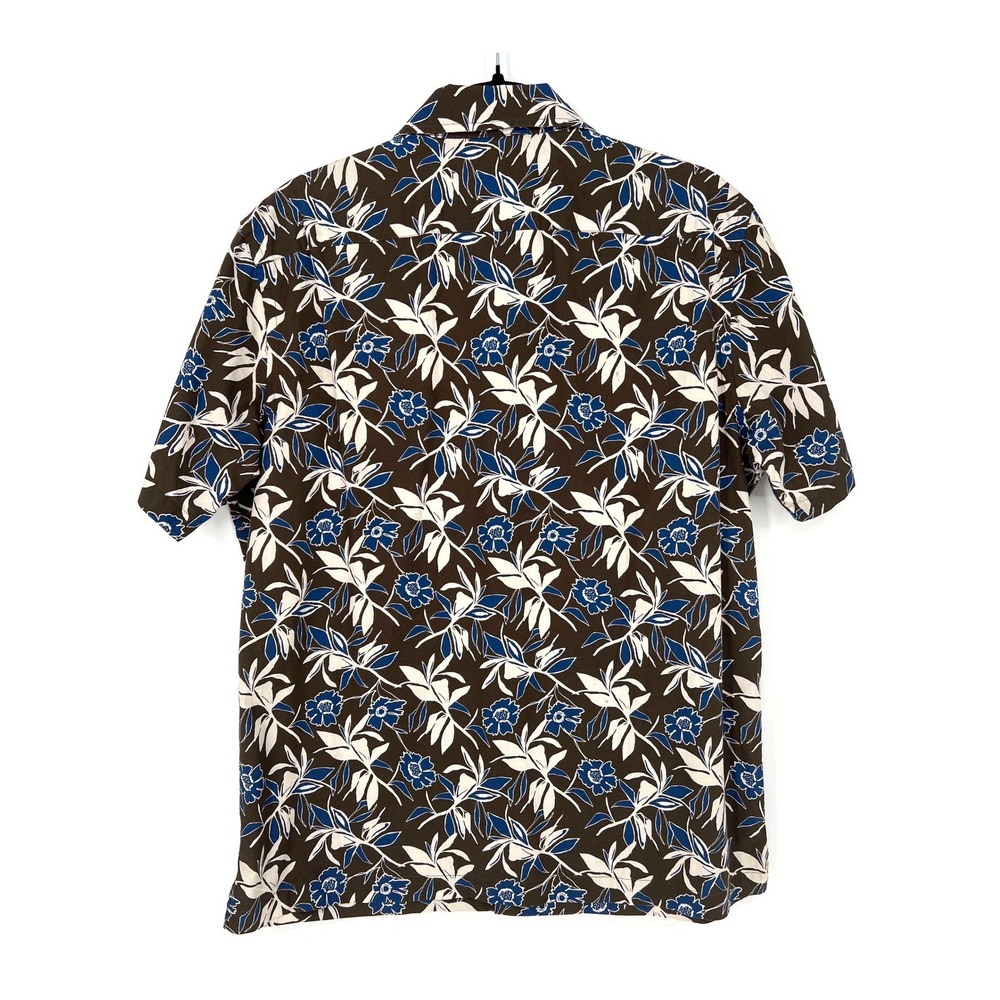 UNTUCKit Aramon Hawaiian Style Button Up Shirt Medium Brown Blue Tropical Summer - Picture 5 of 10